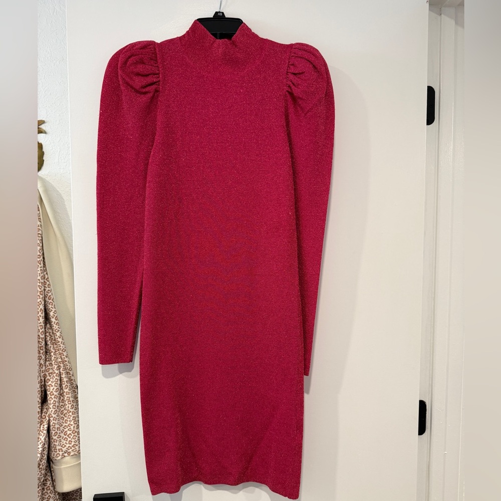 Alice + Olivia hot pink Ribbed Puff Sleeve Sheath Dress